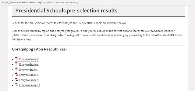 Президент мектебине өткерилген сайлап алыў имтихан нәтийжелерин интернет арқалы көриў ушын қолланба Президент мектебине өткерилген сайлап алыў имтихан нәтийжелерин интернет арқалы көриў ушын қолланба